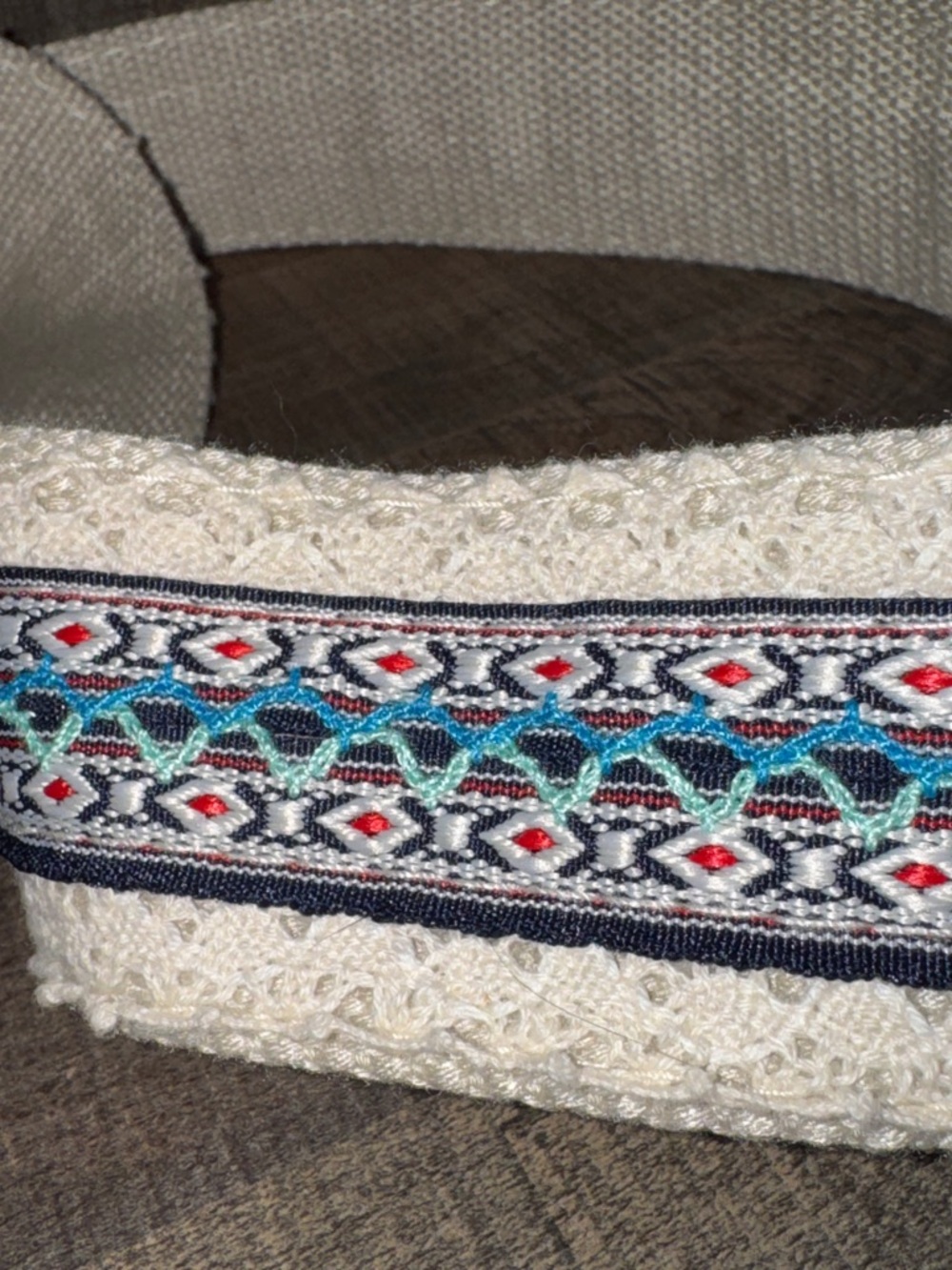 Boho Woven Tassel Belt in Cream and Blue size 17 - Picture 9 of 9